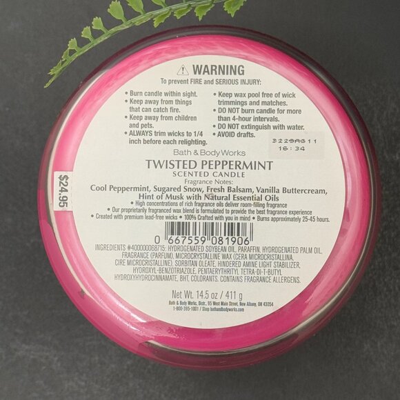 BBW Twisted Peppermint Bath & Body Works 3 Wick Candle - Picture 10 of 10